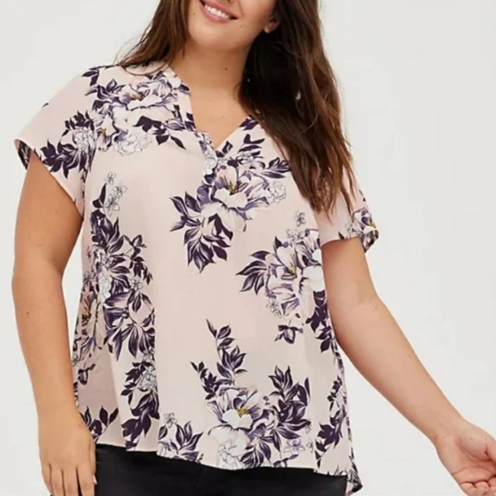 Torrid Light Pink Floral Georgette Hi-Lo Blouse